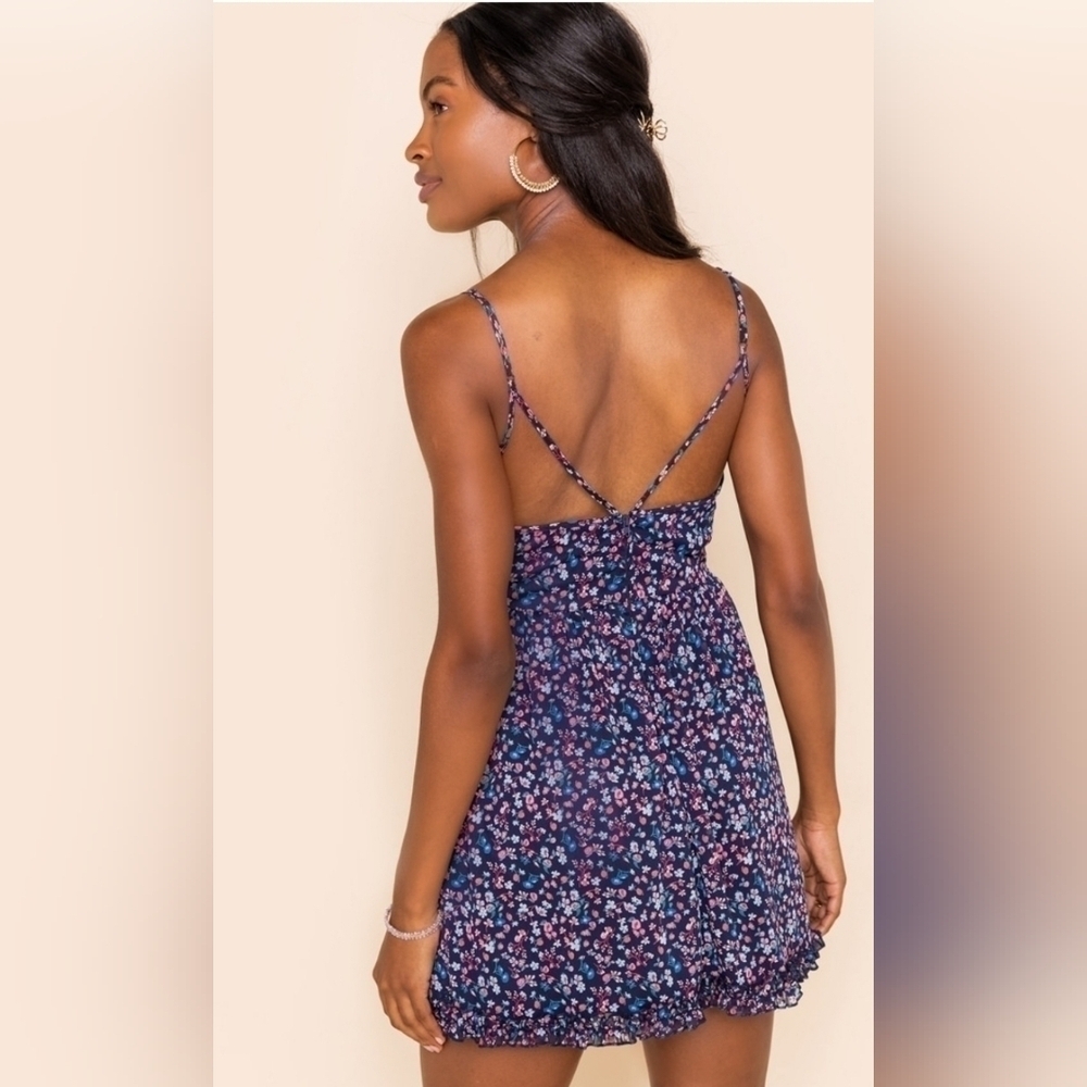 Trixxi Ditsy Double Strap Floral Mini Dress with Ruffle M - Picture 2 of 9